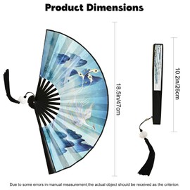 1Pc Folding Fan Handheld Fans Vintage Folding Hand Fans with Tassel,Hand Fans for Women Foldable,Plastic Hand Folding Fans for Home, Dancing, Party, Wedding Decoration Chinese Fans (Blue)