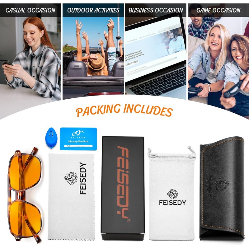 FEISEDY Gafas Ámbar para Luz Azul para Computadora y Gaming,