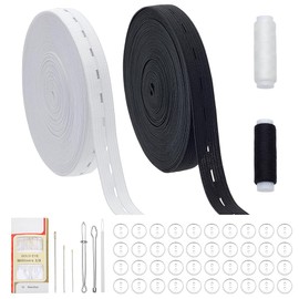 WEBEEDY Pants Waist Tightener Kit with 11 Yard/20m Elastic Strap,50 Buttons,Thread,Needle for Jeans,Waist Adjuster for Women Men Loose Pants Waist Extenders Supplies,1.5cm Wide