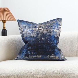 THE-TINOART Royal Gold Decorative Throw Pillow Covers Square Luxury Jacquard &Velvet Navy Couch Sofa Pillow Covers for Home Decorations 20x20inch 1Piece
