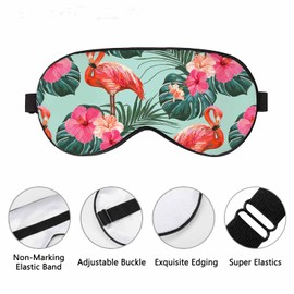 Vnwoalu Flamingo Sleep Eye Mask Beautiful Floral Summer Tropical Palm Leaves Hibiscus Men Women Sleep Mask with Adjustable Strap Eye Cover Eye Shade for Travel, Nap,Meditation