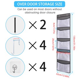 2 Pack Over Door Storage Organiser, Large Capacity Door Hanging Storage with 5 Mesh Pocket, Sturdy Back of Door Storage, Versatile Storage Solutions for Wardrobe Bedroom Toys Clothes Shoe (32×130cm)