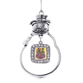 Inspired Silver - Mardi Gras Masks - Silver Christmas Ornament - Square Charm Christmas Tree Ornament with Cubic Zirconia - Snowman Hanging Decoration