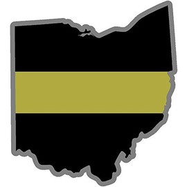 5" Ohio Oh Thin Gold Line State Shape American Flag Dispatcher Sticker