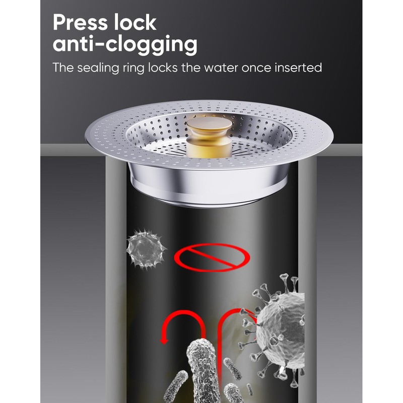 Kitchen Sink Drain Strainer and Stopper Combo, 3 in 1
