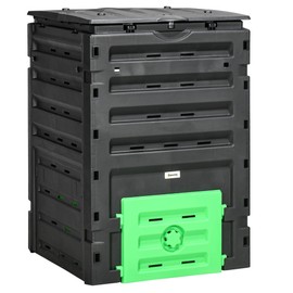 CHARMMA Garden Compost Bin, 120 Gallon (450L) Garden Composter, BPA Free, with 80 Vents and 2 Sliding Doors, Lightweight & Sturdy, Fast Creation of Fertile Soil, Black