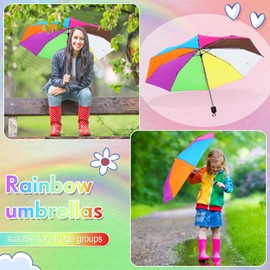 Silkfly 24 Pcs Rainbow Umbrella Bulk Compact Portable Tri Fold Collapsible Pride Umbrella for Adult Travel Rain Windproof(Vibrant Color)