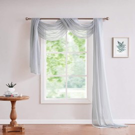 ASATEX Medium Length 56" (W) x 144" (L) Grey Silver Sheer Window Scarf. Voile Window Treatments are Perfect As Valance Scarves As Well As Bed Canopy Or Wedding Decoration. AMA 56" x 144" Silver