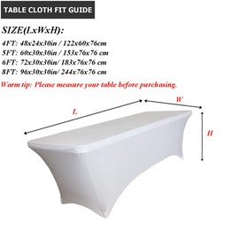 Skyour Stretch Spandex Table Cover 4ft/5ft/6ft/8ft Folding Rectangular Dinner Elastic Fitted Table Cloth Outdoor Cocktail Tablecloth Covers Protector (White, 8FT: 96x30x30in)