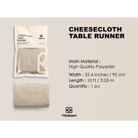 Vitalizart Cheesecloth Table Runner 10 Ft Gauze Boho Fabric Rustic Beige Nude Cheese Cloth Table Runner for Wedding Bridal Shower Birthday Fall Thanskgiving Decoration 120 Inches