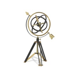 Metal Armillary Sphere Globe with Tripod Stand, 17" Black and Gold Decorative Globe, Foldable Aluminum Industrial Decor for Office & Home, 13"L x 9"W x 17"H