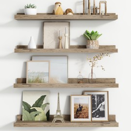 Floating Picture Ledge Shelves for Wall Set of 4, 24 Inch Wall Shelves with Lip Long Large Nursery Book Shelf for Toys Storage Kids Bookshelf Wall Mounted Living Room Bedroom Decor Frames