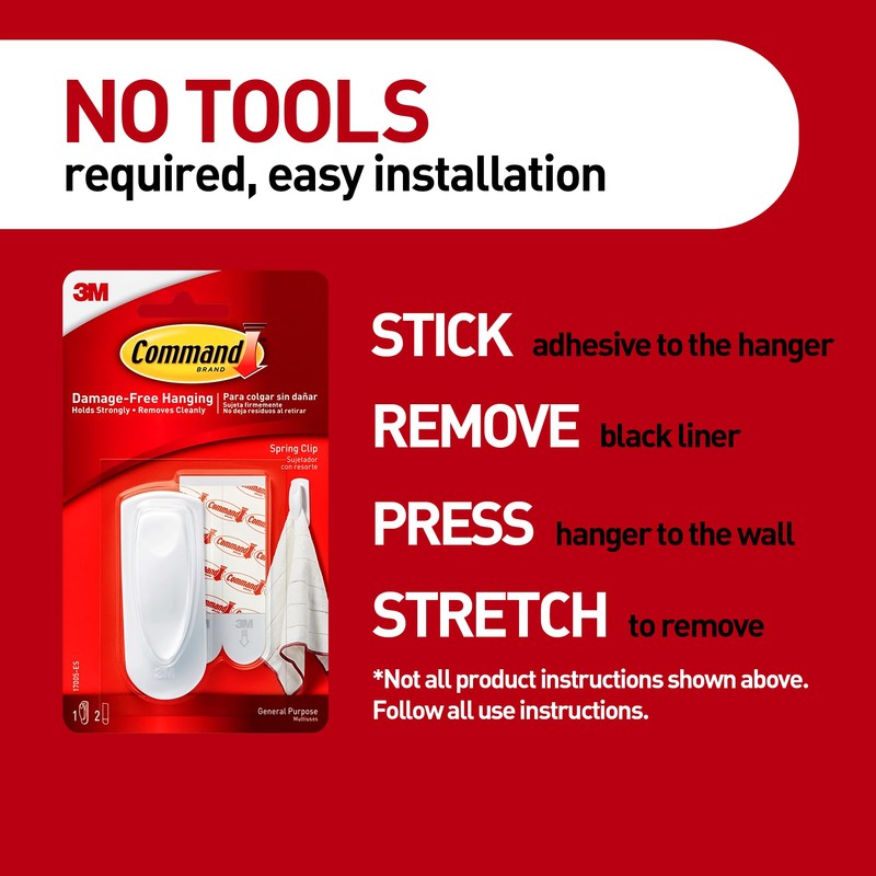 Command Spring Clips, White Spring-Loaded Wall Hooks, 10 Clips +