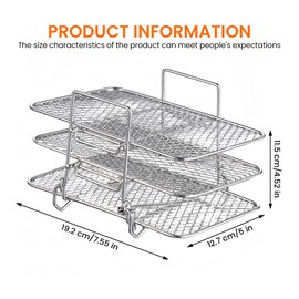 WANDGU Hot Air Fryer Grill Grate: Hot Air Fryer Accessories, 304 Stainless Steel Square Airfryer Accessories, Stainless Steel Air Fryer Rack Compatible with Most Air Fryers (19.2 x 12.7 x 11.5 cm)