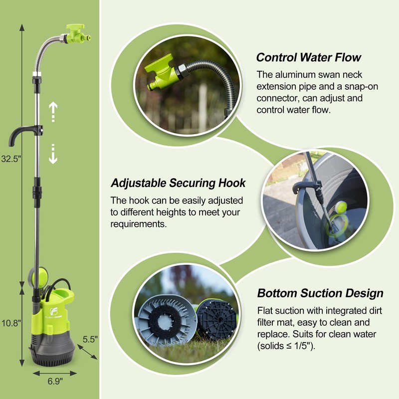 FLUENTPOWER 1/2HP Rain Barrel Pump, 1050GPH Submersible Water Pump with