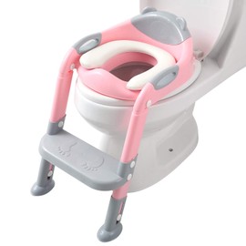 Fedicelly Potty Training Seat Ladder Girls, Toddlers Potty Chair, Kids Toilet Seat (Gray/Pink)