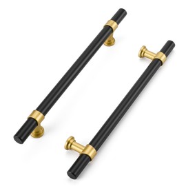 Haliwu 10 Pack Black Cabinet Pulls Black&Gold Cabinet Handles, Barrel Gold Dresser Drawer Pulls for Kitchen Hardware,6-1/4 inch