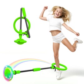 Credmate Ankle Skip Ball for Kids, Foldable Skip Ball with Colorful Flash Wheel, Indoor & Outside Game Toys, Christmas Birthday Gifts Toys for Girls and Boys Age 4 5 6 7 8 9 10 Years Old - Green