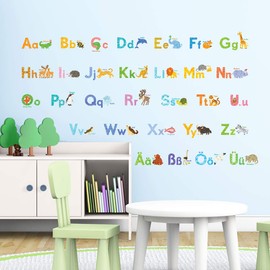DECOWALL DS-1808DE ABC German alphabet wall sticker for children, letters from A - Z wall sticker, suitable for nursery, preschool, primary school, classroom, bedroom