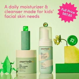 Evereden Happy Kids Skin & Lips Routine - Multi-Vitamin Face Wash & Face Cream Melon & Tinted Lip Oil Sakura Pink Set - Clean & Vegan Skin Care for Kids 3+ - Moisturizing, Nourishing, & Protective