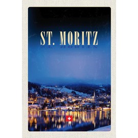 Ontrada Holzschild 20x30cm St. Moritz Österreich Schnee Winter Holz Schild