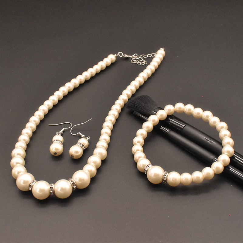 JNF Juego de collar de perlas para mujer con diamantes