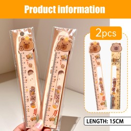 15CM Cute Capybara Straighter Ruler, 2Pcs Plastic Clear Capybara Straighter Ruler, Plastic Measuring Tool Kawaii Portable Stationery School Supplies Stationery Transparent