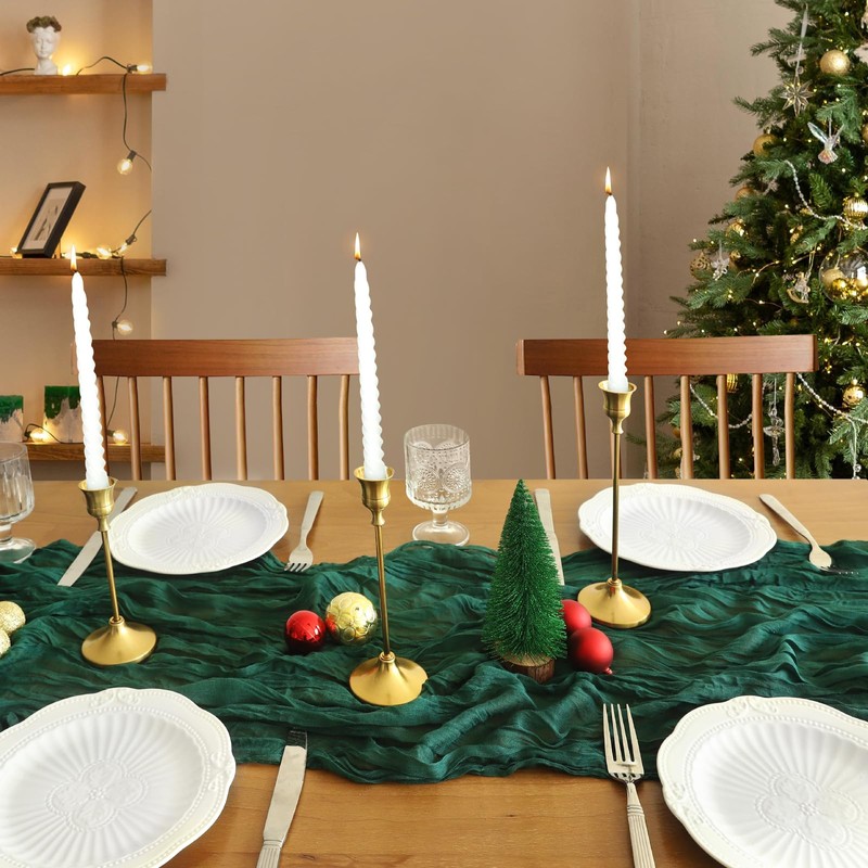 Christmas Table Runner, 10FT Emerald Green Table Runner Cheesecloth Table