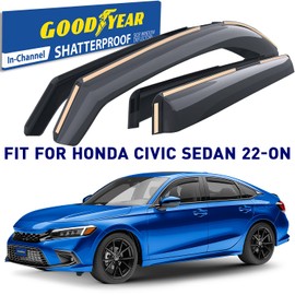 Goodyear Shatterproof in-Channel Window Deflectors for Honda Civic 2022-2026 Sedan, Rain Guards, Window Visors for Cars, Vent Deflector, Car Accessories, 4 pcs - GY008433