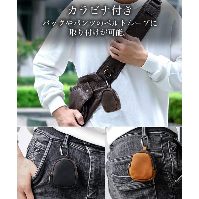 KOYOKOMA Mini Pouch with Carabiner, Genuine Leather, Cowhide Leather, Stylish,