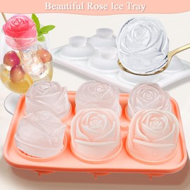 Ice Cube Tray with Lid, Silicone Ice Tray Rose Ice Cube Mold for Freezer, Ice Ball Maker Easy Release Ice Trays Maker, 6 Cavity Rose Ice Tray Mold, 3D Rose Ice Cube Maker Ice Mold for Cocktails
