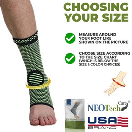 NeoTech Care Ankle Support Brace - Breathable - Men, Women, Right or Left (Green Color, Size XS, 1 Unit)
