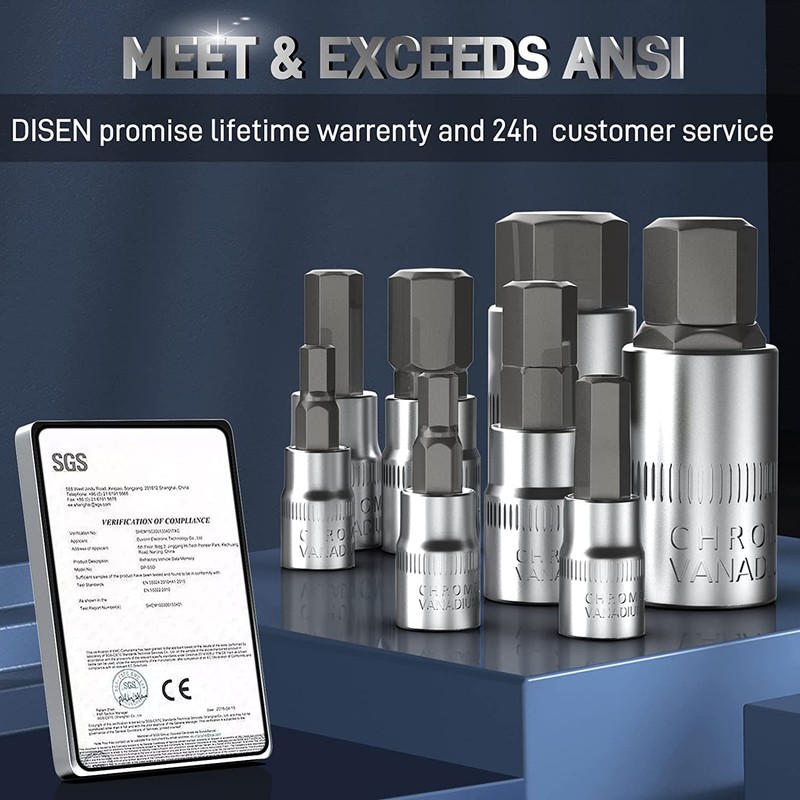 Disen 32-Piece HEX Bit Socket Set, SAE & Metric Allen