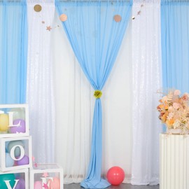 Cortina de telón de fondo de gasa azul bebé, 2 paneles de 29 x 108 pulgadas, cortinas de tela de gasa para boda, fotografía de boda, decoración de escenario de fiesta (29 x 108 x 2 piezas, azul bebé)