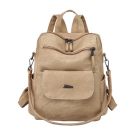 FSD.WG Women's Backpack, A4 Compatible, Lightweight, Waterproof, Commuting to Work or School, Stylish, Adult Size, Mother's Bag, Rucksack, PU Leather, Business, Outings, Travel, Khaki