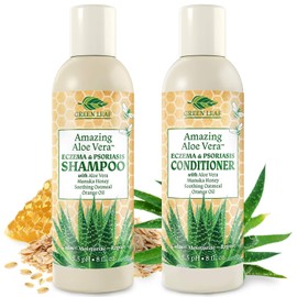 Eczema  Psoriasis Shampoo  Conditioner Set For Men  Women (2 Pack)-Aloe Vera  Manuka Honey for Gentle Itchy, Dry Scalp Treatment-Dandruff, Seborrheic 