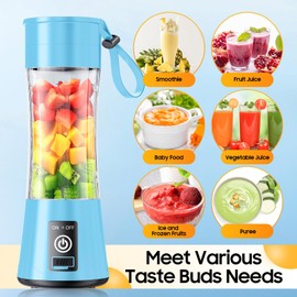 Cordless Portable Personal Size Blender - Mini Blender Make Smoothies and Shakes, 380Ml BPA Free Travel Cup, Powerful Blending Suit in Office/Home/Gym