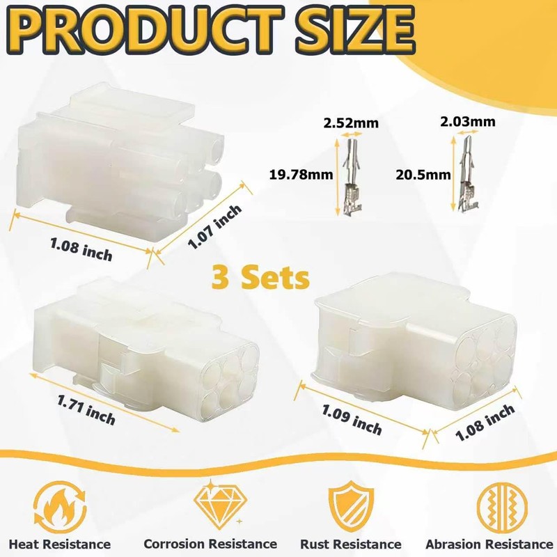 3 Complete Set- 6 Pin Connector (6 Circuit 2.13mm D