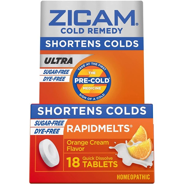 Zicam Ultra Cold Remedy RapidMelts Tablets, Orange Cream 18 ea (Pack of 3)