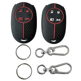 Laisiou Silicone Rubber Key Fob Cover Compatible with Fiat 500E 2022-2025 New Electric Fiat 4-Button Keyless Remote (Black+White/Black+red)