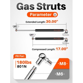 PAMAGOO 30 inch 180 lbs Gas Strut Shocks, 801 N Per Prop with L-Type Mounts for Outdoor Bench Lid Heavy Duty Lid Cover RV Bed Basement Floor Door, ONLY FIT 144-198 LBS Weights, Gas Spring 2 Pack