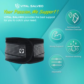 Vital Salveo-ajustable germanio y carbón de bambú soporte inferior de espalda alivia el dolor de espalda, ciática C fit, Negro, Mediano