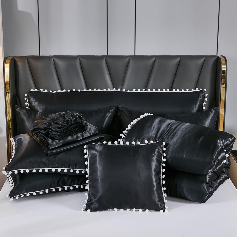 Bedorm Black Satin Bed in a Bag King Soft Fluffy