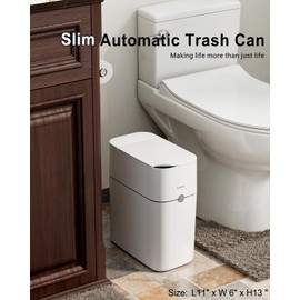 CTIME Automatic Trash Can Bathroom Motion Sensor Garbage Can with Soft-Close Lid,3 Gallon Automatic Bag Expanding Trash Bins,White Slim Small Garbage Cans for Narrow Place,Toilet,Bedroom,RV