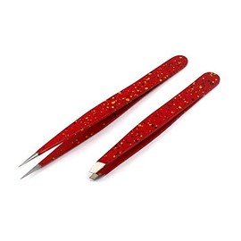 AAProTools Tweezers for Ingrown Hair, Precision Slant Tweezers and Pointed Eyebrows Tweezer Set Stainless Steel Eyebrow Plucking 2 Pieces (Red & Black)