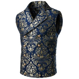 VATPAVE Mens Victorian Double Breasted Vest Gothic Steampunk Waistcoat Small SV16 Navy