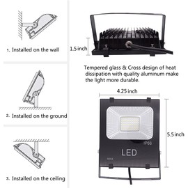 HANNAHONG 2 Pack 30W LED Flood Lights with Plug,3000lm Super Bright Security Lights,IP66 Waterproof Outdoor Work Light,6000K Daylight White Spotlight for Eave,Porch,Garage,Patio,Yard,Garden,Lawn