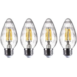 E27/E26 6W F15 Dimmable LED Filament Bulb, Daylight White 6500K 60W Equivalent 600 Lumen Edison Vintage Porch Bulbs for Indoor Dining Room, Flame Wrinkle Clear Glass Cover, AC 120V (4-Pack)
