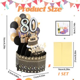 80th Birthday Card Happy 80th Birthday 3D Pop Up Greeting Card 80 th Birthday Gifts with Note and Envelope for 80 Years Old Wife Husband Mother Father Women Men Sister Friends (80th black)