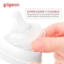 PIGEON x2 Tetina Peristáltico PLUS Boca Ancha Biberones Anticolicos de Silicona Suave Quirúrgico Tecnología SofTouch para Bebé Cosas para Bebes Recien Nacidos - Articulos para Bebe Tamaño M